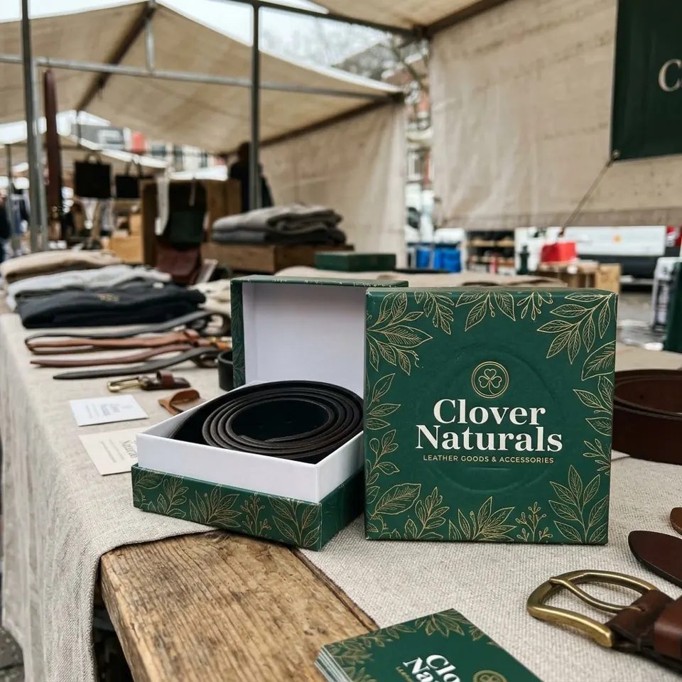 Custom belt boxes with a brand's logo