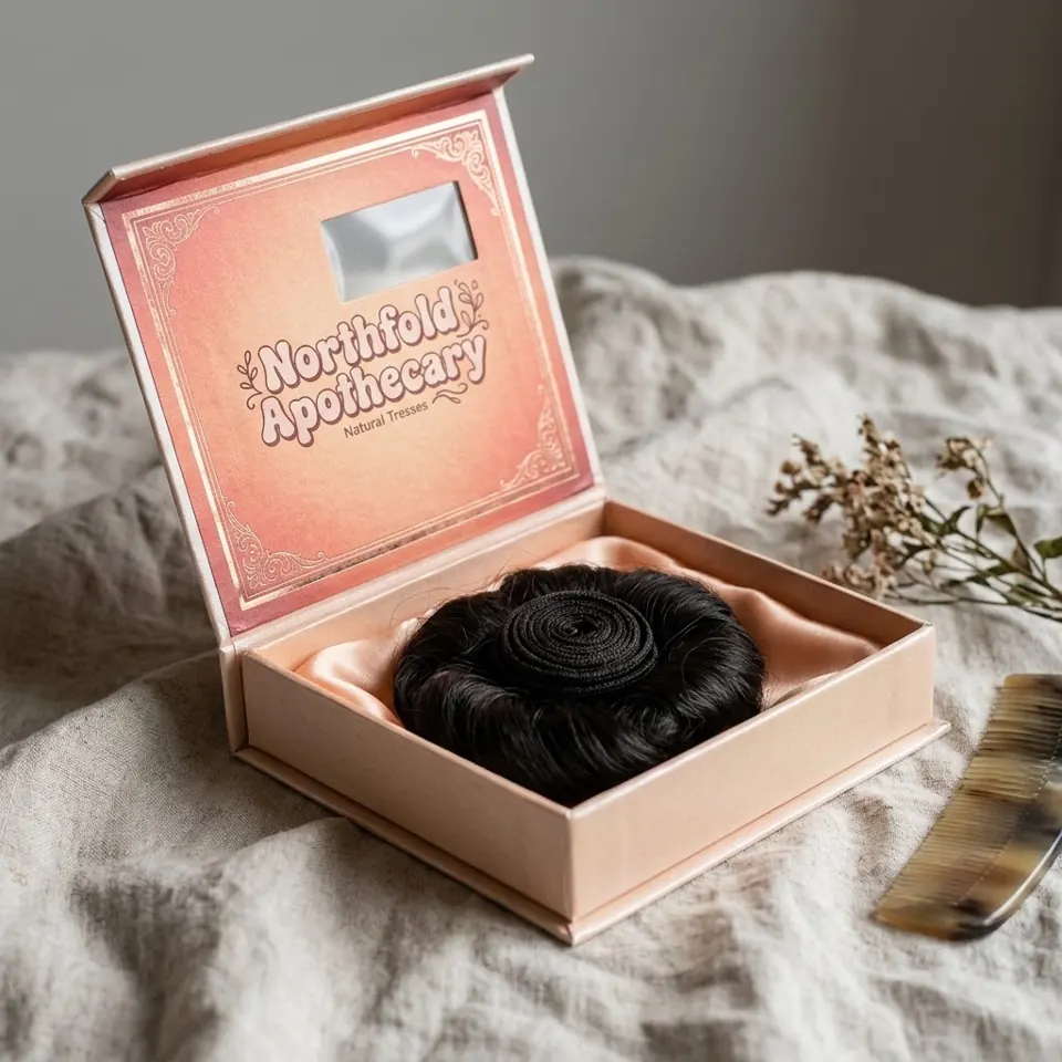 Custom hair extension boxes with a brand's logo