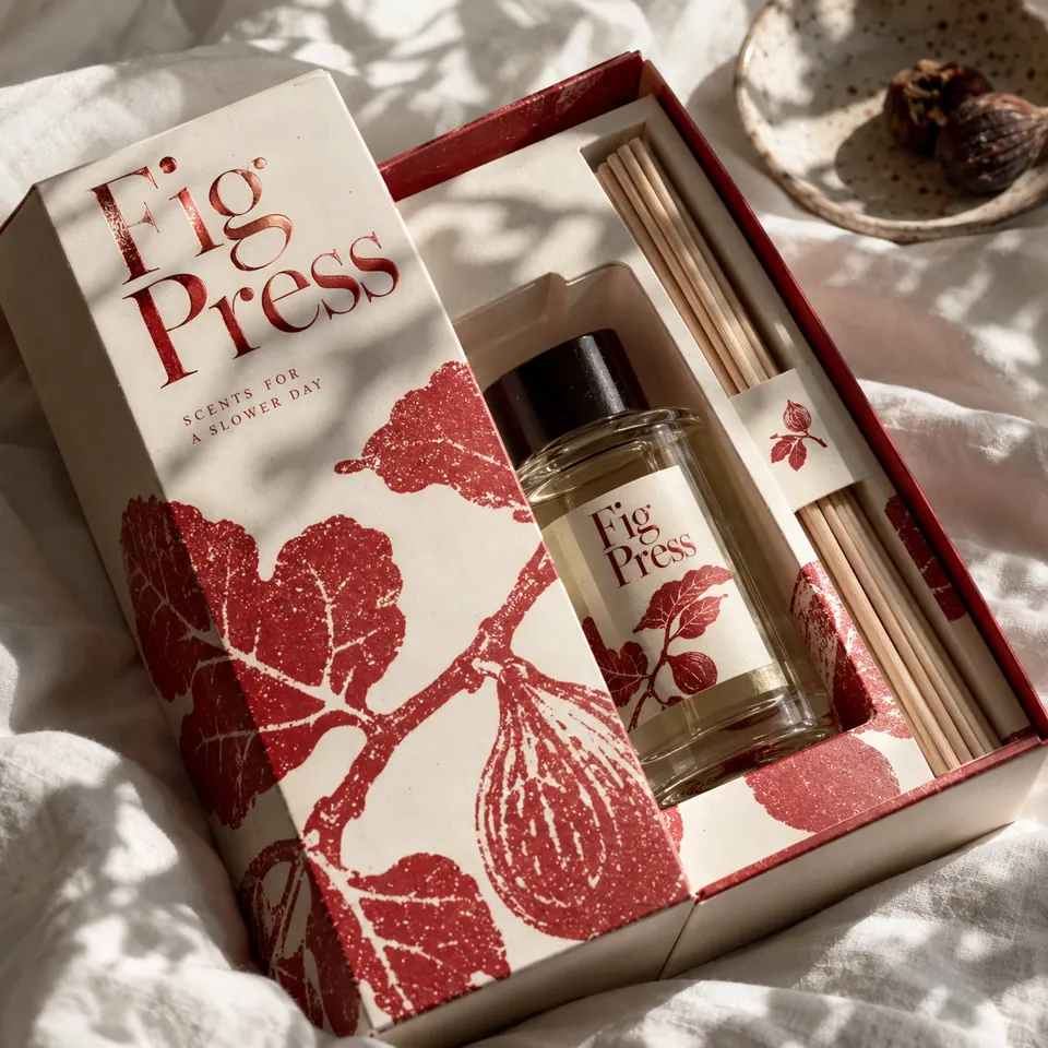 Custom reed diffuser boxes with a brand's logo