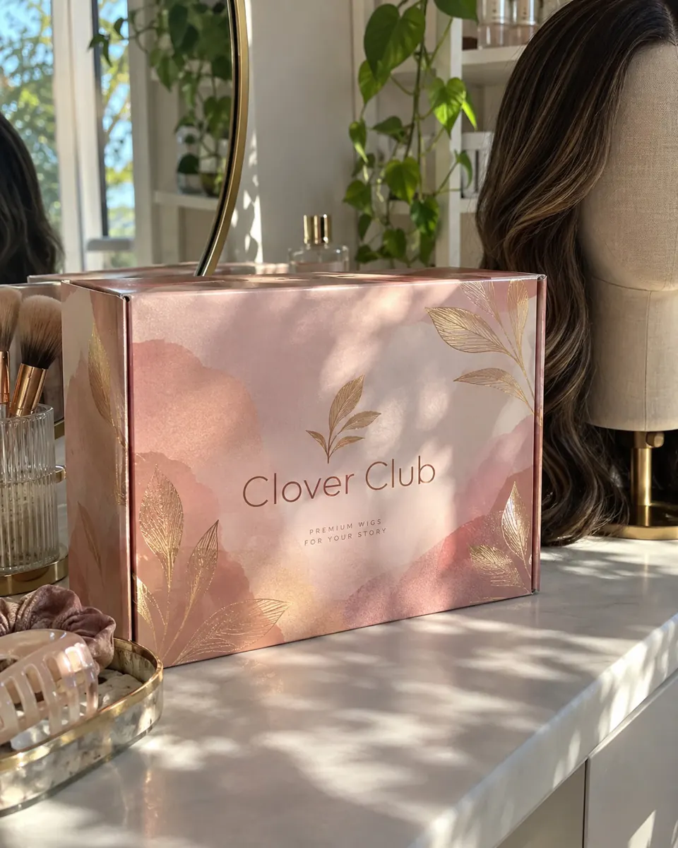 Custom wig boxes with a brand's logo